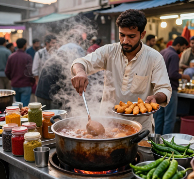 آشپز خیابانی در پاکستان؛ چای و پاکوره در یک دیگ!